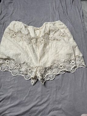 Free People Cream Crochet Lace Trim Sleep Shorts